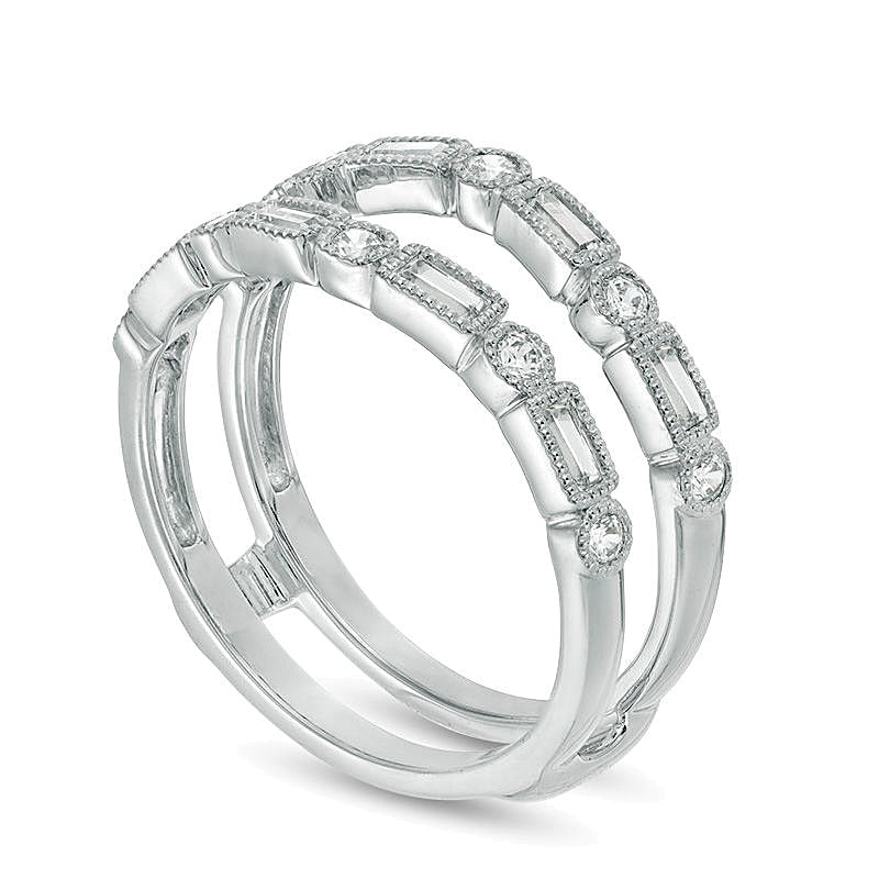 0.5 CT. TW Baguette and Round Diamond Alternating Art Deco Vintage-Style Solitaire Enhancer in 10K White Gold