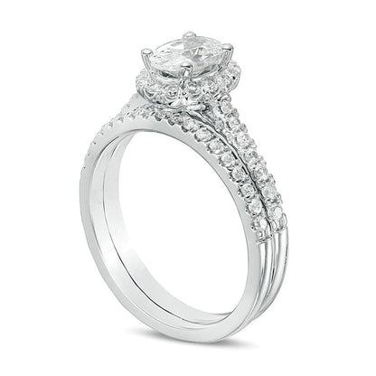 1.2 CT. TW Oval center Diamond Frame Bridal Set in 14K White Gold (I/SI2)