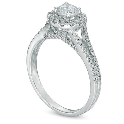 1.0 CT. TW Diamond Frame Split Shank Engagement Ring in 14K White Gold