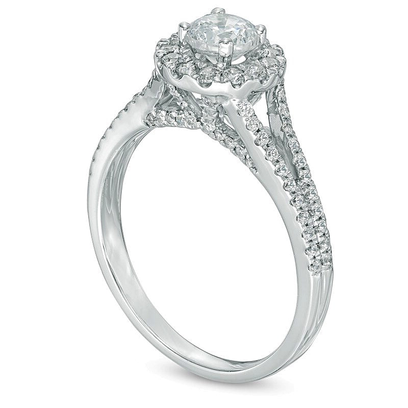 1.0 CT. TW Diamond Frame Split Shank Engagement Ring in 14K White Gold