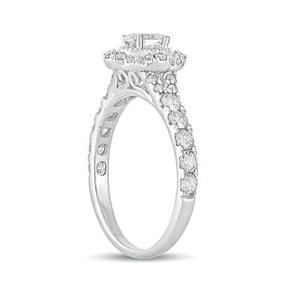 1.0 CT. TW Oval Diamond Scallop Frame Vintage-Style Engagement Ring in 14K White Gold