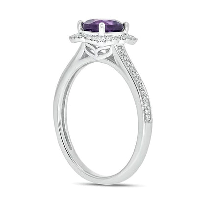 6.0mm Cushion-Cut Amethyst and 0.2 CT. TW Diamond Art Deco Frame Engagement Ring in 10K White Gold