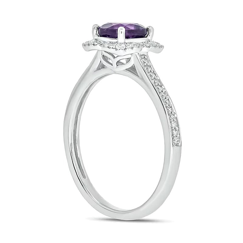 6.0mm Cushion-Cut Amethyst and 0.2 CT. TW Diamond Art Deco Frame Engagement Ring in 10K White Gold
