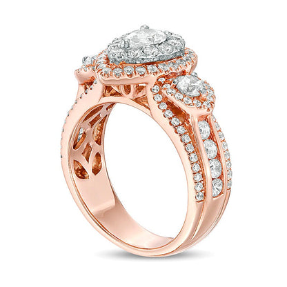 2.0 CT. TW Pear-Shaped Diamond Past Present FutureÂ® Double Frame Engagement Ring in 14K Rose Gold