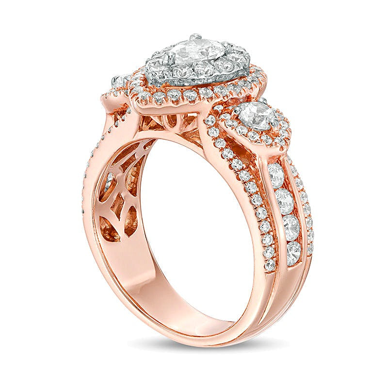 2.0 CT. TW Pear-Shaped Diamond Past Present FutureÂ® Double Frame Engagement Ring in 14K Rose Gold