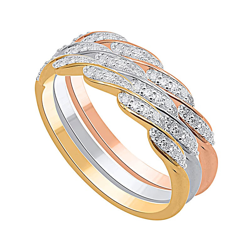 0.33 CT. TW Diamond Cascading Twist Three Piece Stackable Ring Set in Sterling Silver and Two-Tone Rhodium