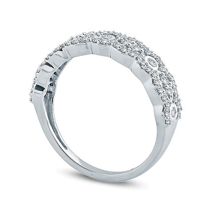 0.5 CT. TW Diamond Alternating Round and Marquise Scallop Anniversary Band in 10K White Gold