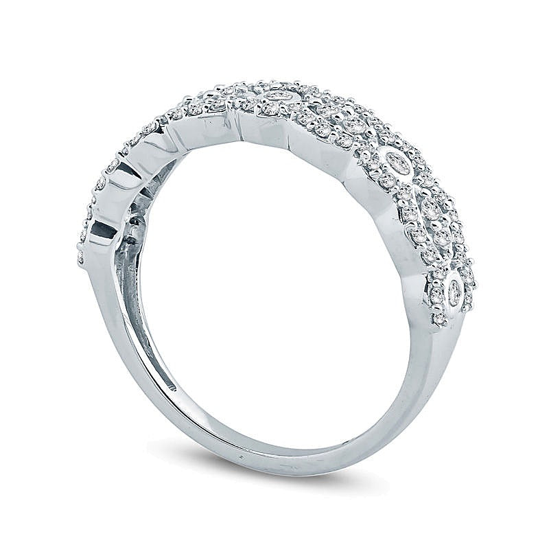 0.5 CT. TW Diamond Alternating Round and Marquise Scallop Anniversary Band in 10K White Gold