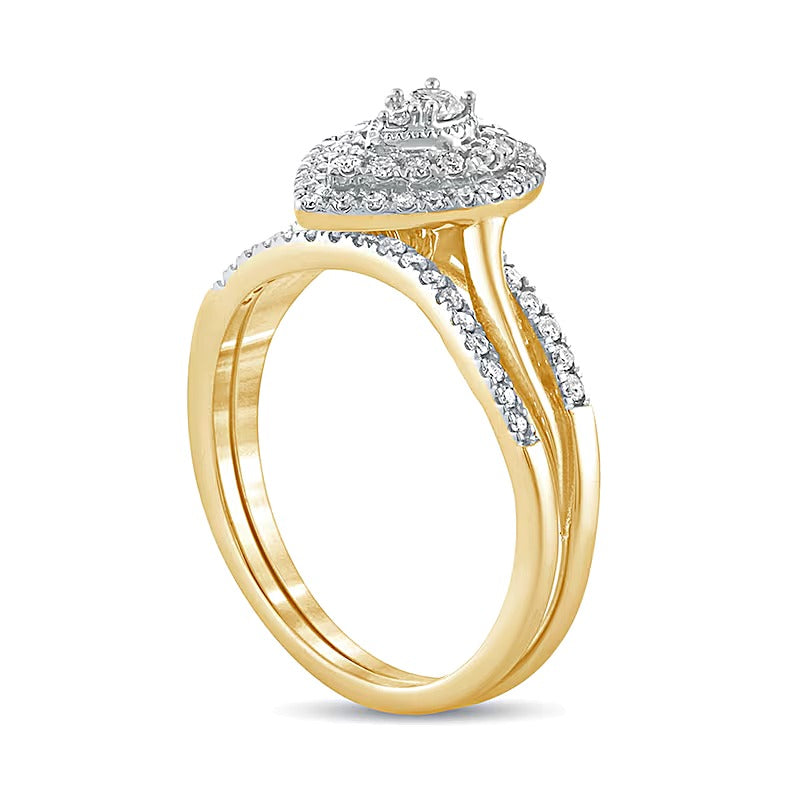 0.38 CT. TW Composite Diamond Teardrop Frame Bridal Set in 10K Gold