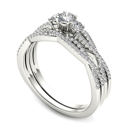0.5 CT. TW Diamond Three Stone Twist Bridal Set in 14K White Gold