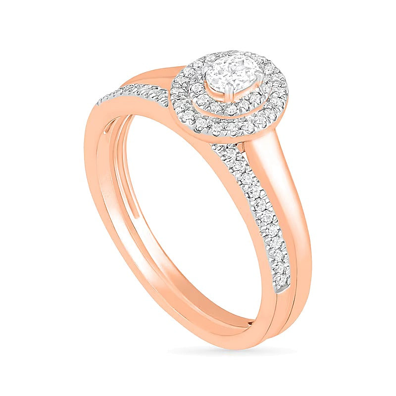 0.38 CT. TW Oval Diamond Double Frame Bridal Set in 10K Rose Gold