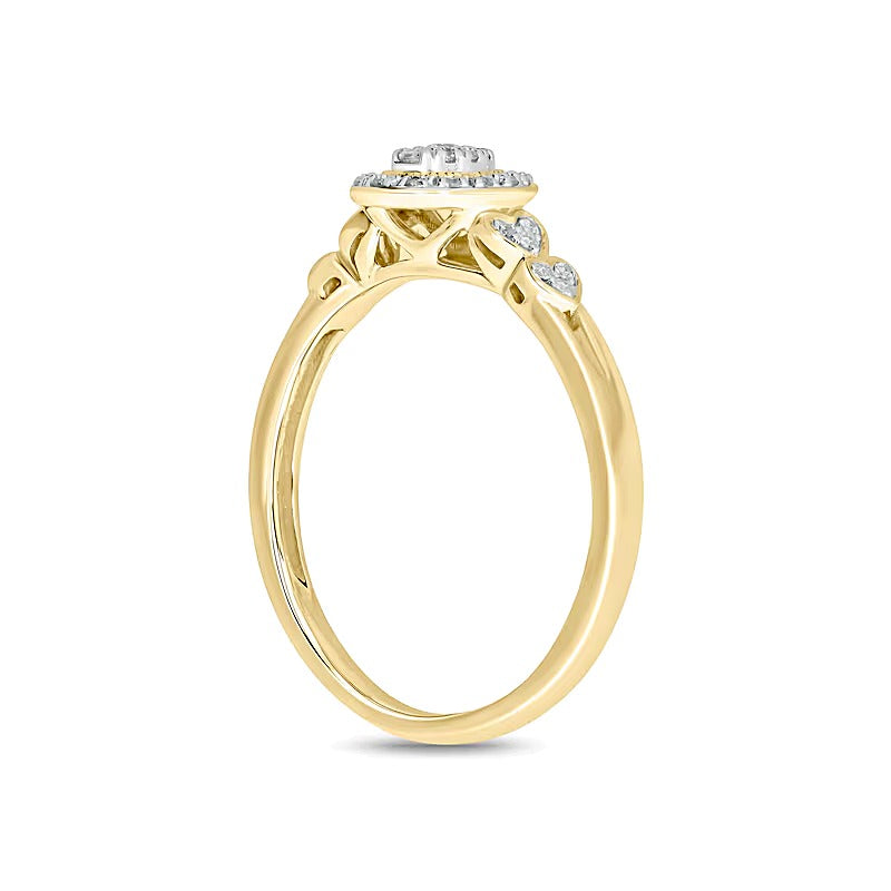 0.17 CT. TW Composite Diamond Oval-Shaped Frame Double Heart Sides Promise Ring in 10K Gold
