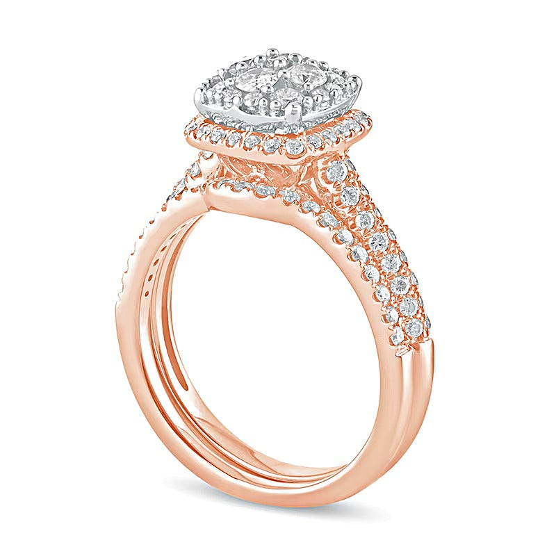 1.0 CT. TW Composite Diamond Cushion Frame Bridal Set in 10K Rose Gold
