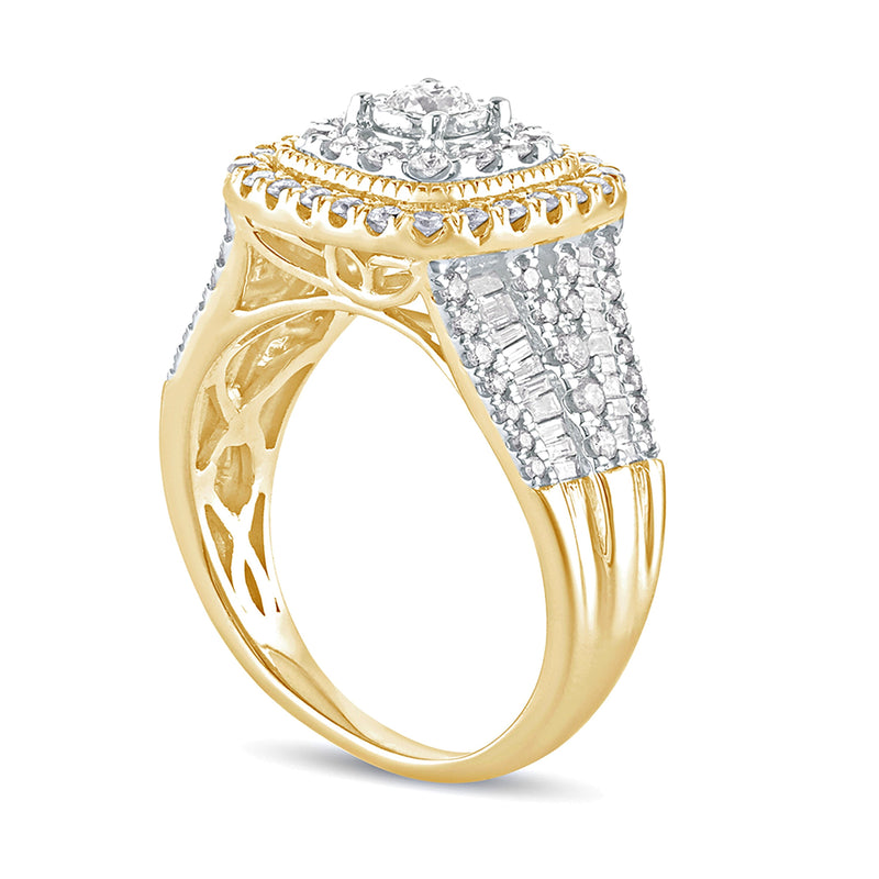 1.0 CT. TW Diamond Cushion Frame Vintage-Style Engagement Ring in 10K Gold