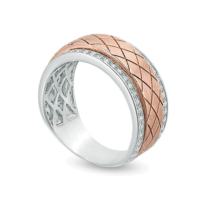 0.25 CT. TW Diamond Diagonal Grid Pattern Wedding Band in 10K Two-Tone Gold