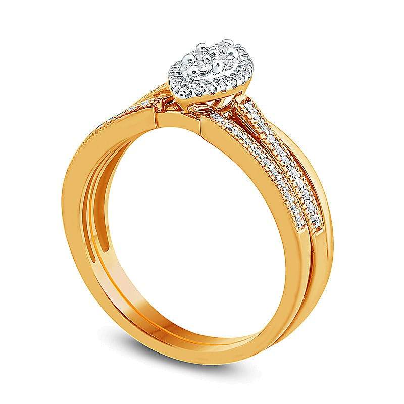 0.33 CT. TW Composite Diamond Marquise Frame Vintage Style Split Shank Bridal Set in 10K Gold