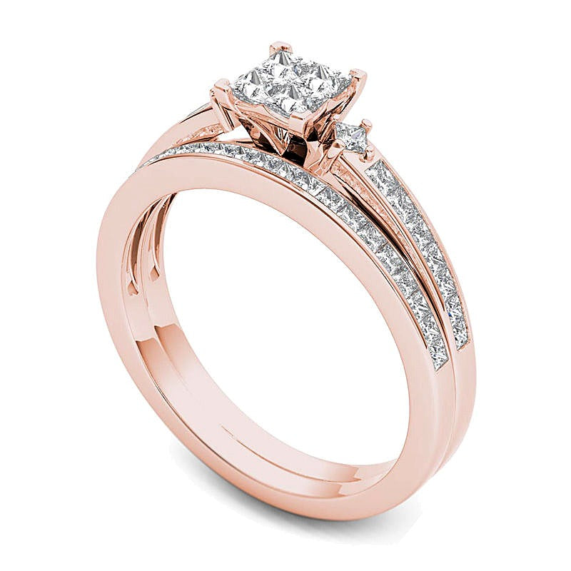 0.75 CT. TW Quad Princess-Cut Diamond Bridal Set in 14K Rose Gold