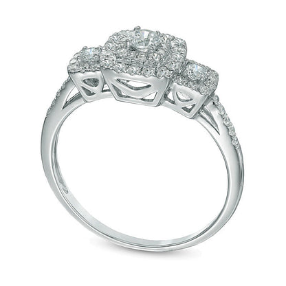 0.5 CT. TW Diamond Square Frame Three Stone Engagement Ring in 10K White Gold