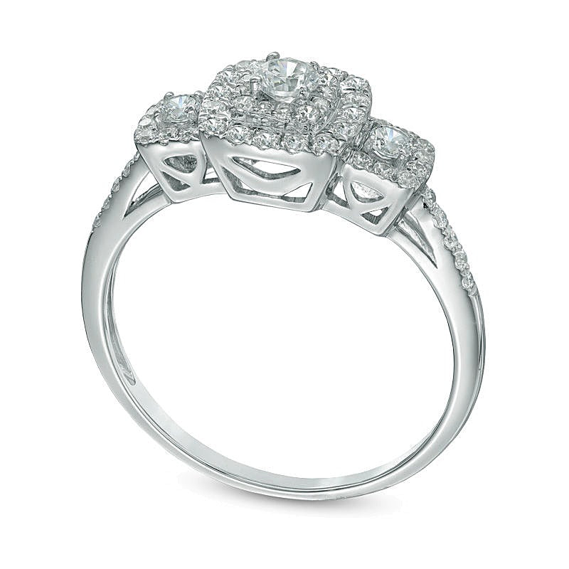 0.5 CT. TW Diamond Square Frame Three Stone Engagement Ring in 10K White Gold