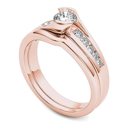 0.5 CT. TW Diamond Bypass Bridal Set in 14K Rose Gold