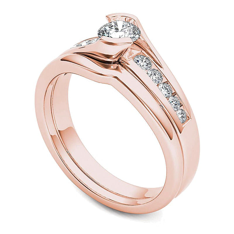 0.5 CT. TW Diamond Bypass Bridal Set in 14K Rose Gold