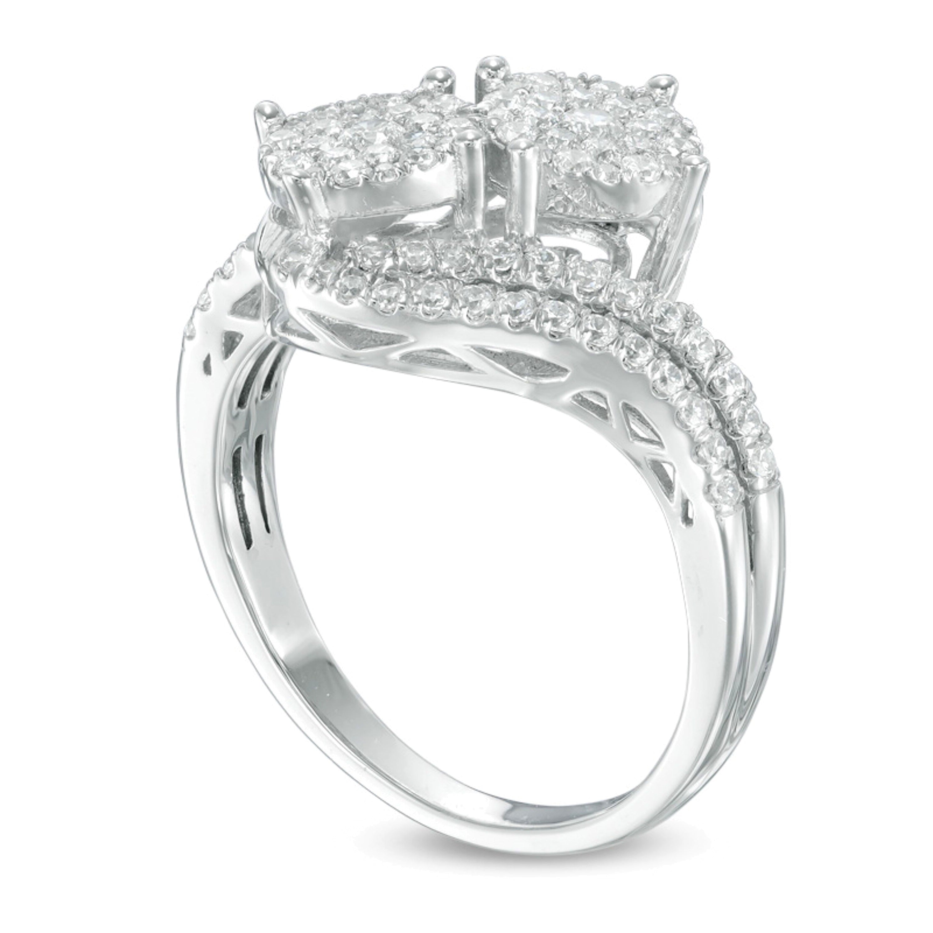 0.75 CT. TW Multi-Diamond Bypass Ring in 10K White Gold