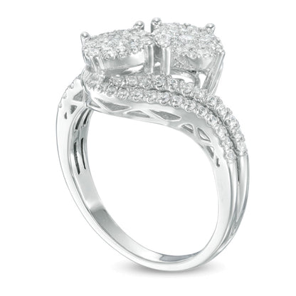 0.75 CT. TW Multi-Diamond Bypass Ring in 10K White Gold