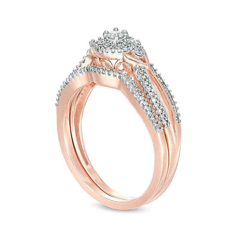 0.25 CT. TW Diamond Double Frame V-Sides Bridal Set in 10K Rose Gold