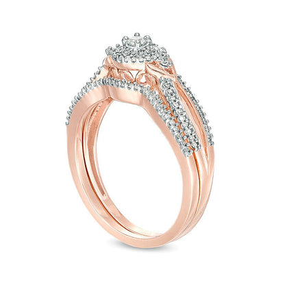 0.25 CT. TW Diamond Double Frame V-Sides Bridal Set in 10K Rose Gold