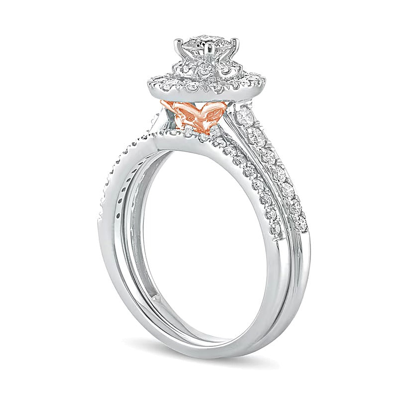 1.0 CT. TW Diamond Oval Frame Bridal Set in 10K Two-Tone Gold