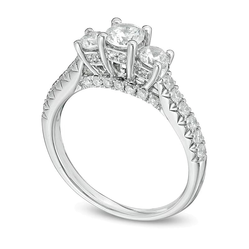 1.2 CT. TW Diamond Three Stone Engagement Ring in 14K White Gold (J/I1)