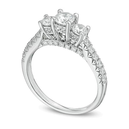 1.2 CT. TW Diamond Three Stone Engagement Ring in 14K White Gold (J/I1)