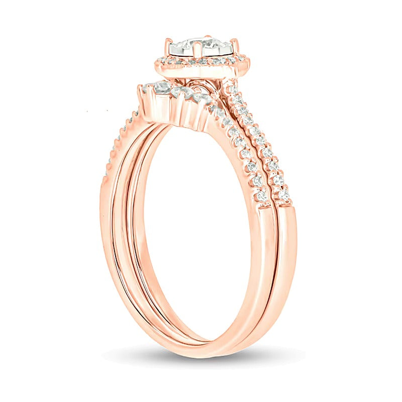 0.5 CT. TW Diamond Frame Vintage-Style Flower Bridal Set in 10K Rose Gold (I/I2)