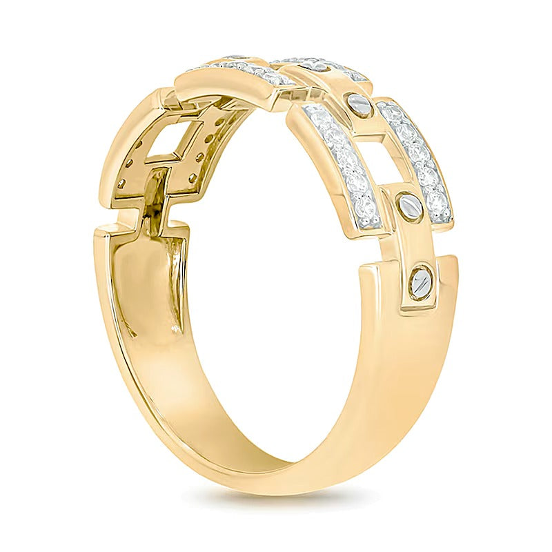 0.25 CT. TW Diamond Link Chain and Screw Accent Ring in Sterling Silver with 14K Gold Plate