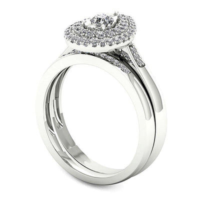 0.25 CT. TW Diamond Double Pear-Shaped Frame Bridal Set in Sterling Silver