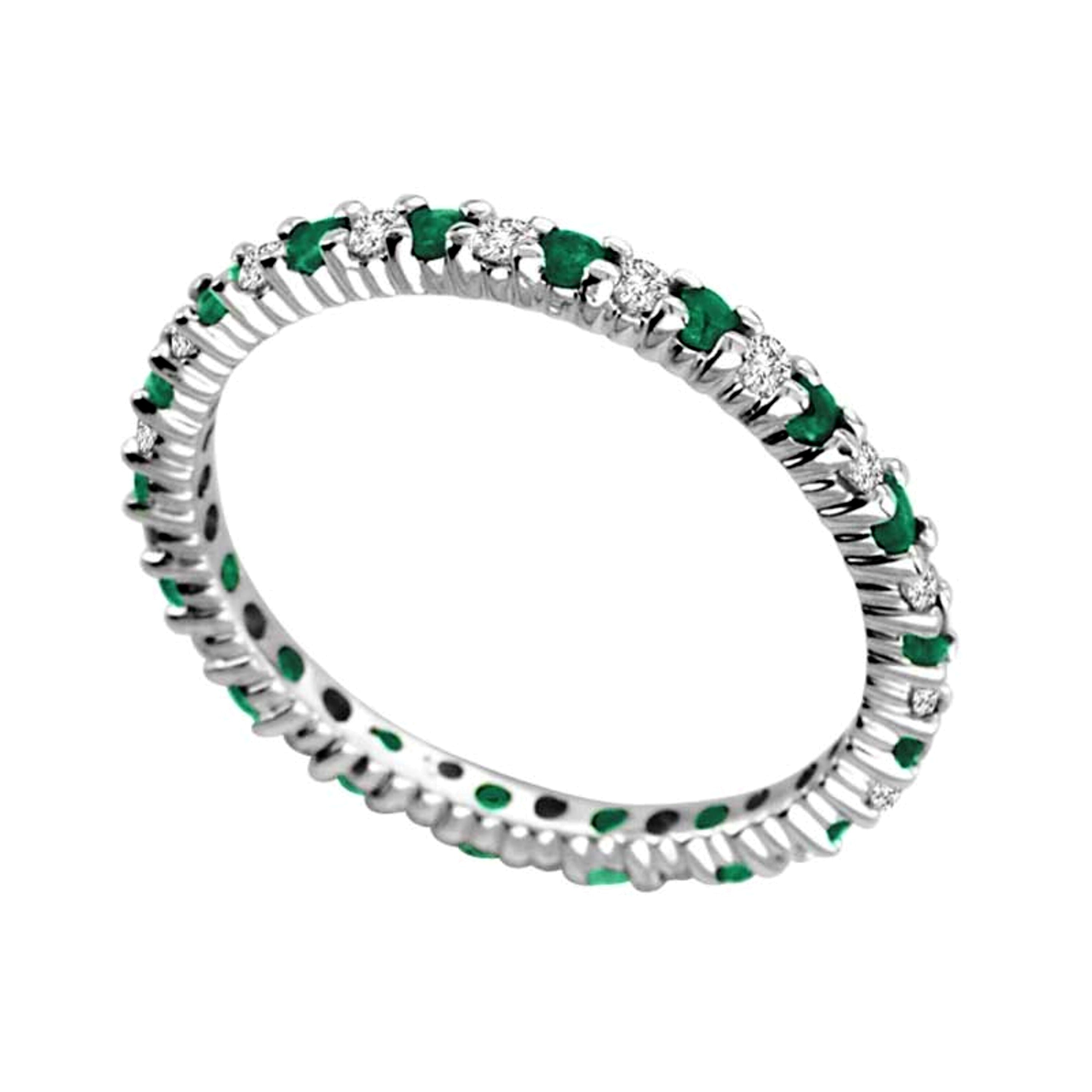 Emerald and 0.25 CT. TW Diamond Eternity Band in 14K White Gold