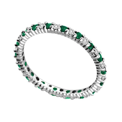 Emerald and 0.25 CT. TW Diamond Eternity Band in 14K White Gold