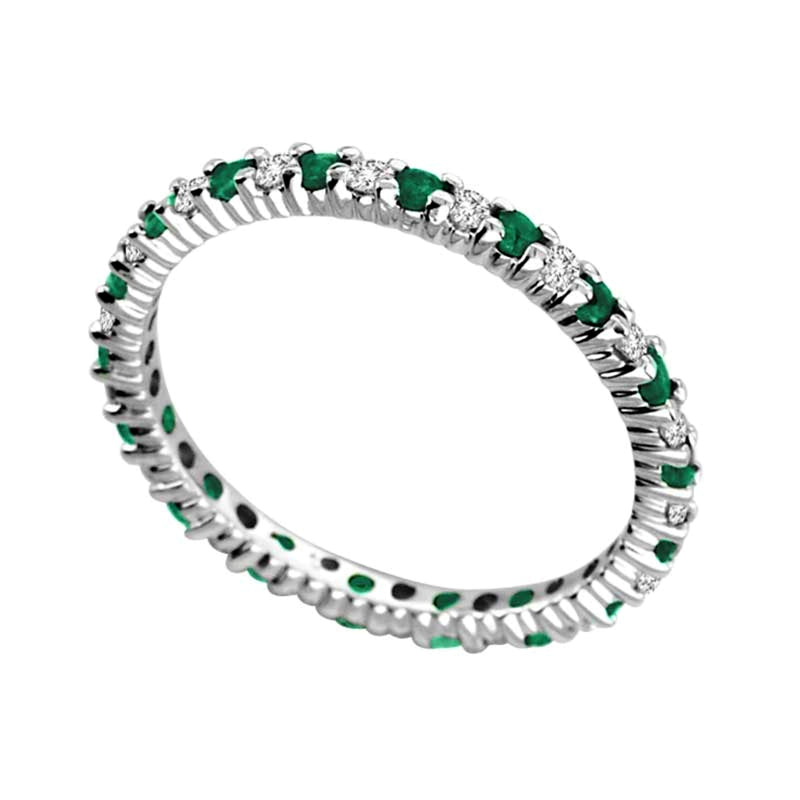 Emerald and 0.25 CT. TW Diamond Eternity Band in 14K White Gold