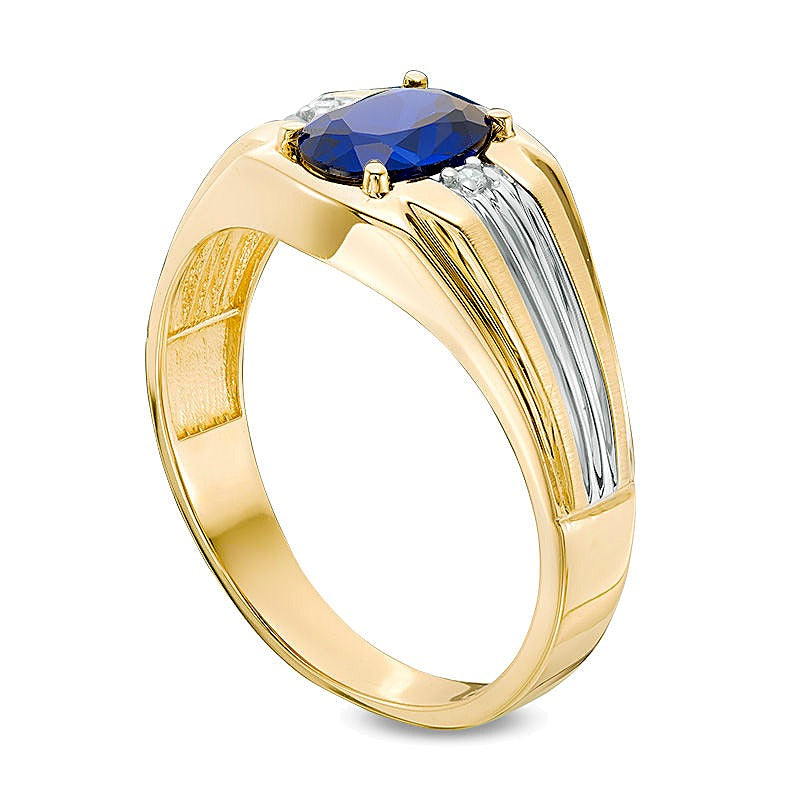 Oval Lab-Created Blue Sapphire and Diamond Accent Ring in 10K Two-Tone Gold