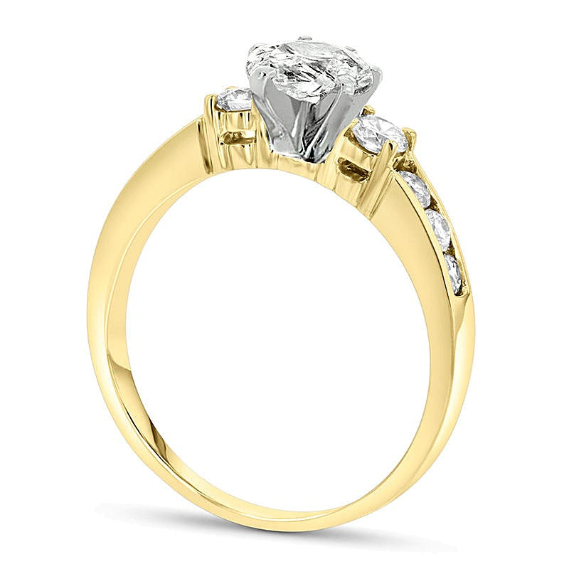 1.0 CT. TW Pear-Shaped Diamond Three Stone Engagement Ring in 14K Gold (J/SI2)