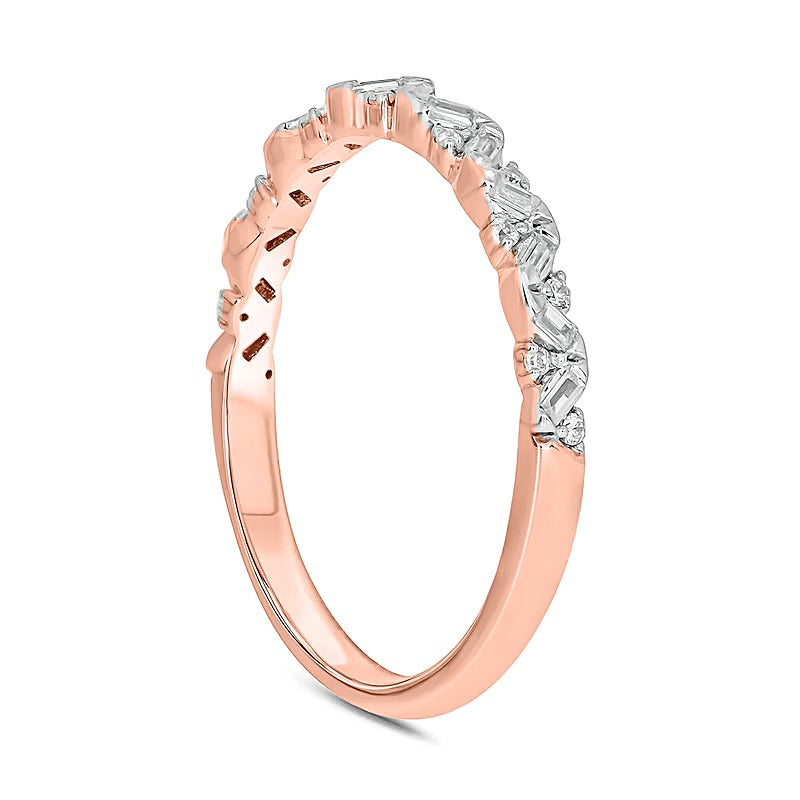 0.17 CT. TW Baguette and Round Diamond Zig-Zag Stackable Band in 10K Rose Gold
