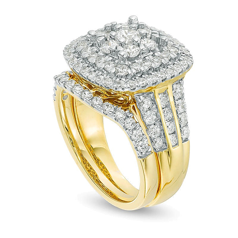 2.0 CT. TW Diamond Triple Cushion Frame Bridal Set in 10K Gold