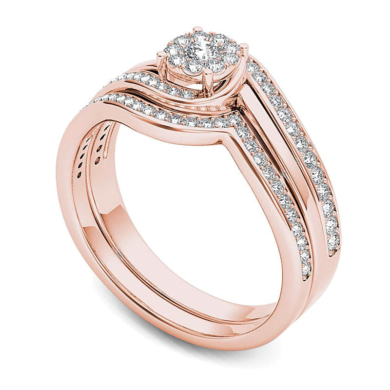 0.5 CT. TW Composite Diamond Flower Bypass Bridal Set in 14K Rose Gold