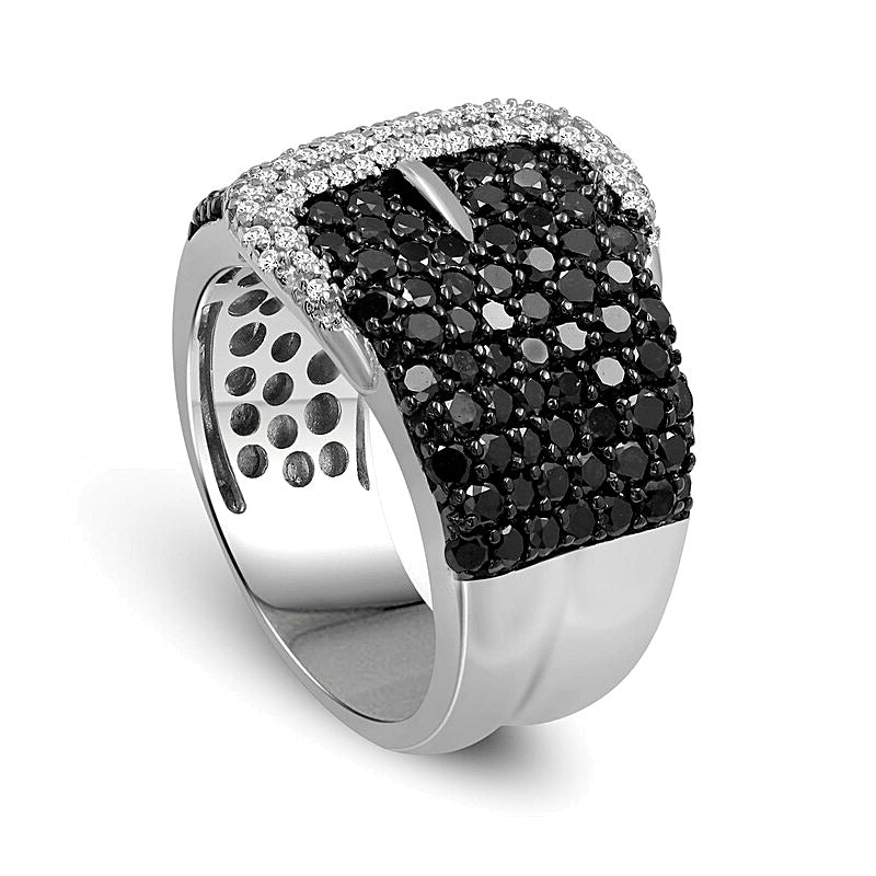 1.88 CT. TW Black and White Diamond Belt Buckle Ring in Sterling Silver