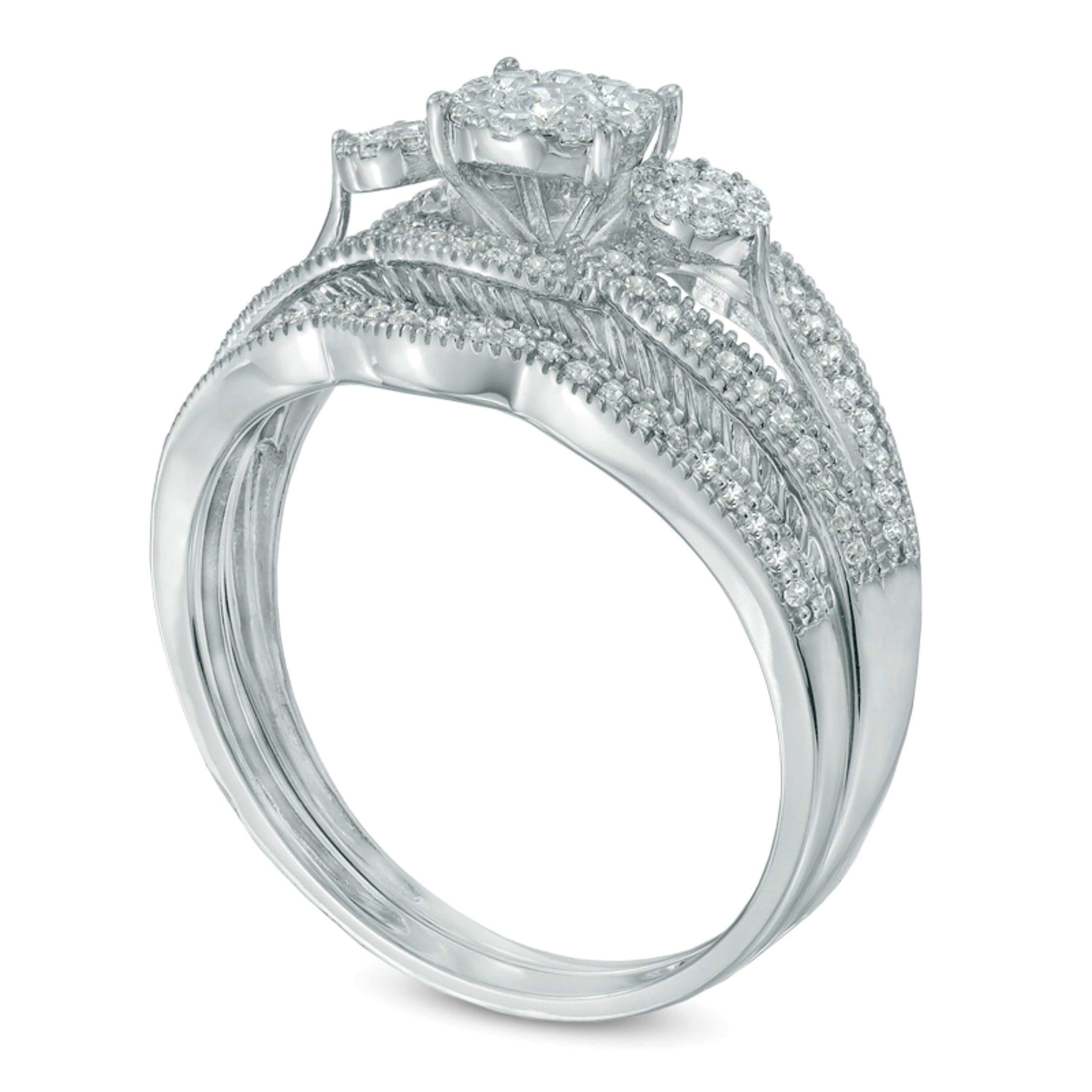 0.5 CT. TW Multi-Diamond Three Stone Bridal Set in 10K White Gold