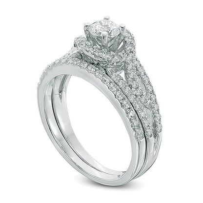 0.75 CT. TW Diamond Frame Split Shank Bridal Set in 10K White Gold
