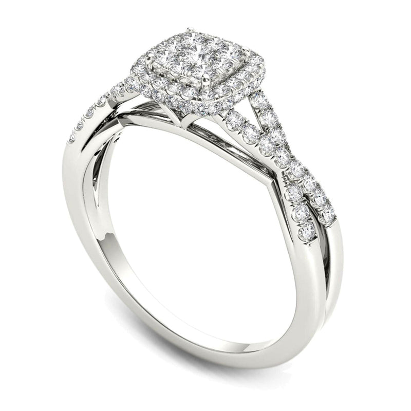 0.5 CT. TW Multi-Diamond Square Frame Twist Shank Engagement Ring in 14K White Gold