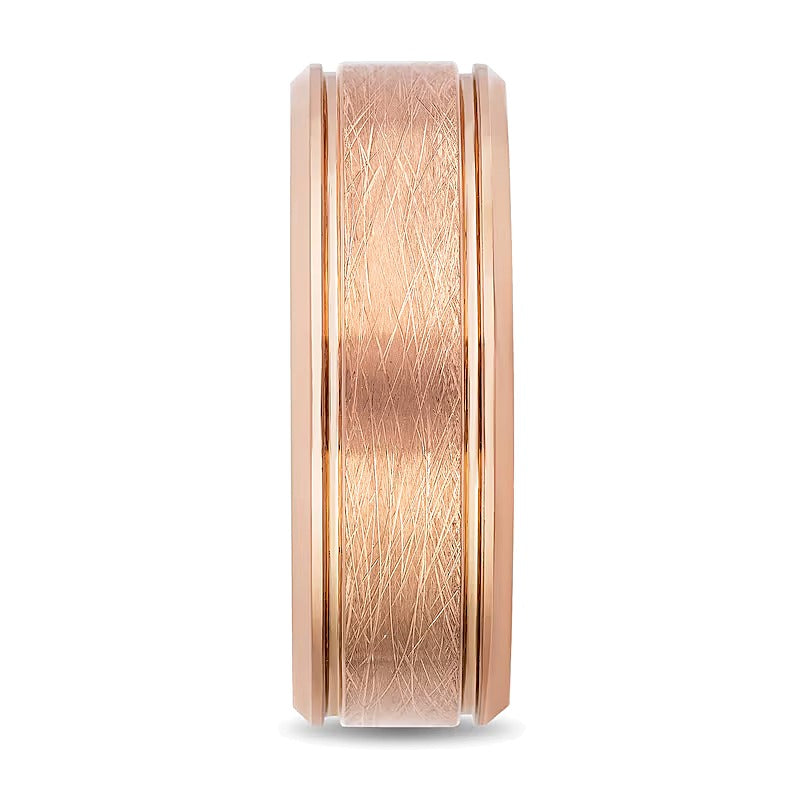 8.0mm Textured Center Beveled Edge Band in Rose Ion-Plated Tungsten