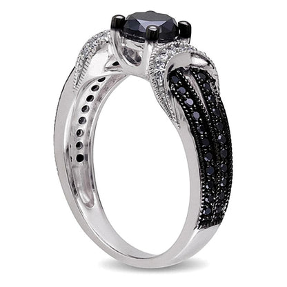 1.0 CT. TW Enhanced Black and White Diamond Station Engagement Ring in Sterling Silver