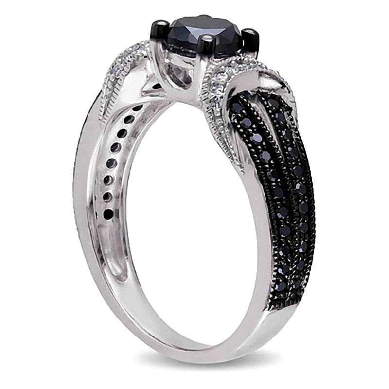 1.0 CT. TW Enhanced Black and White Diamond Station Engagement Ring in Sterling Silver